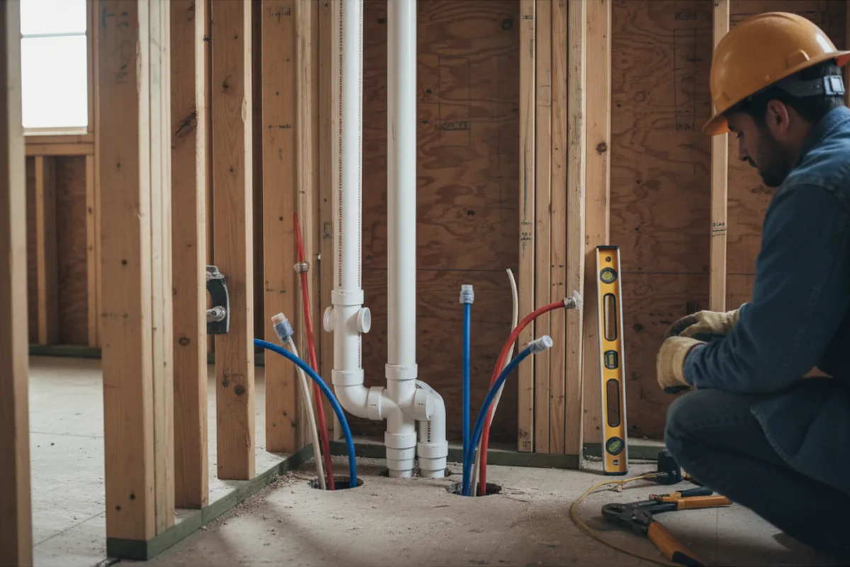 Drain and supply rough-in during Leak Detection in Orangeburg